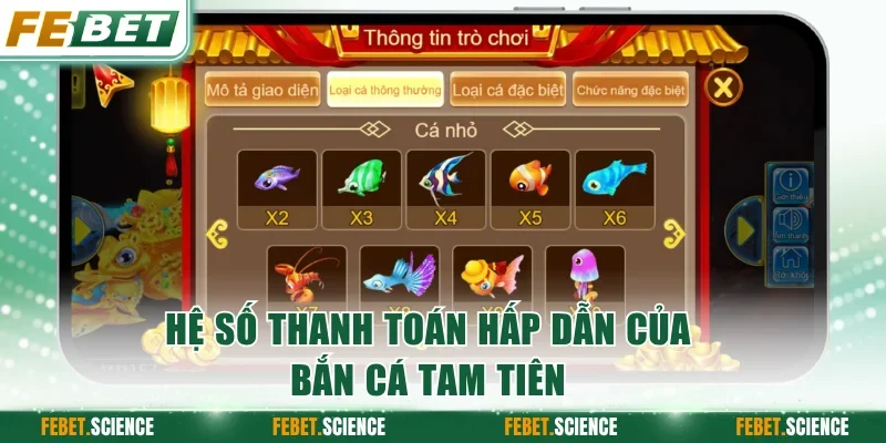 Hệ số thanh toán hấp dẫn của bắn cá Tam Tiên