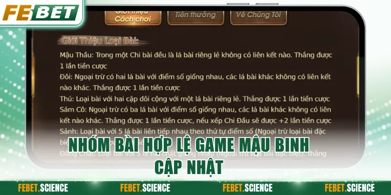 Nhóm bài hợp lệ game Mậu Binh cập nhật